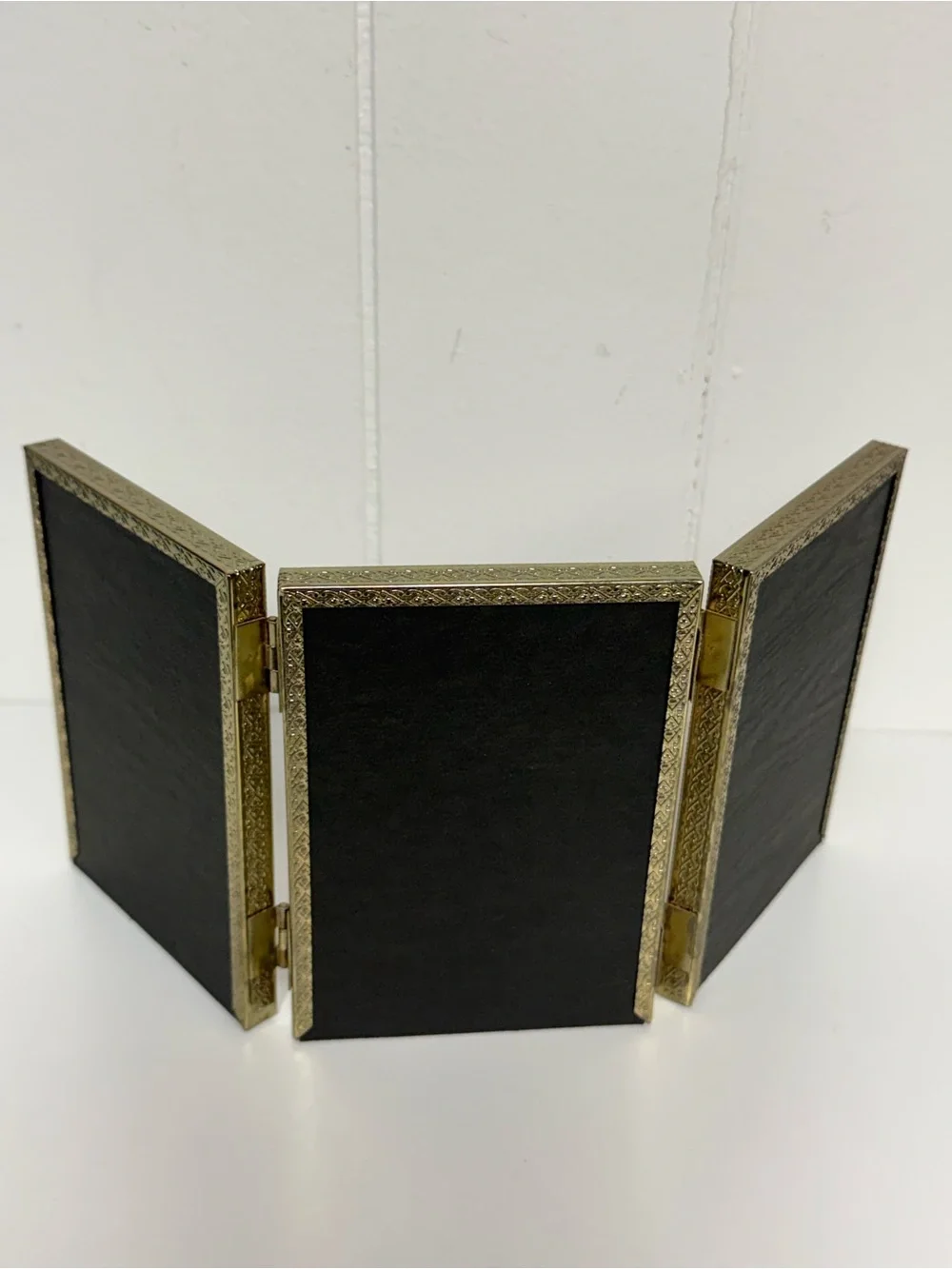 Vintage Goldtone Triple Hinged Picture Frame | Holds Three 3.5x5 Photos NOS NWT